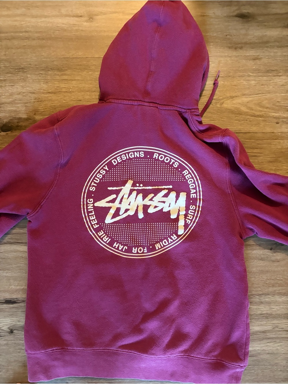 Authentic Stüssy Designs Roots Reggae Surf Dot Logo Hoodie Magenta S